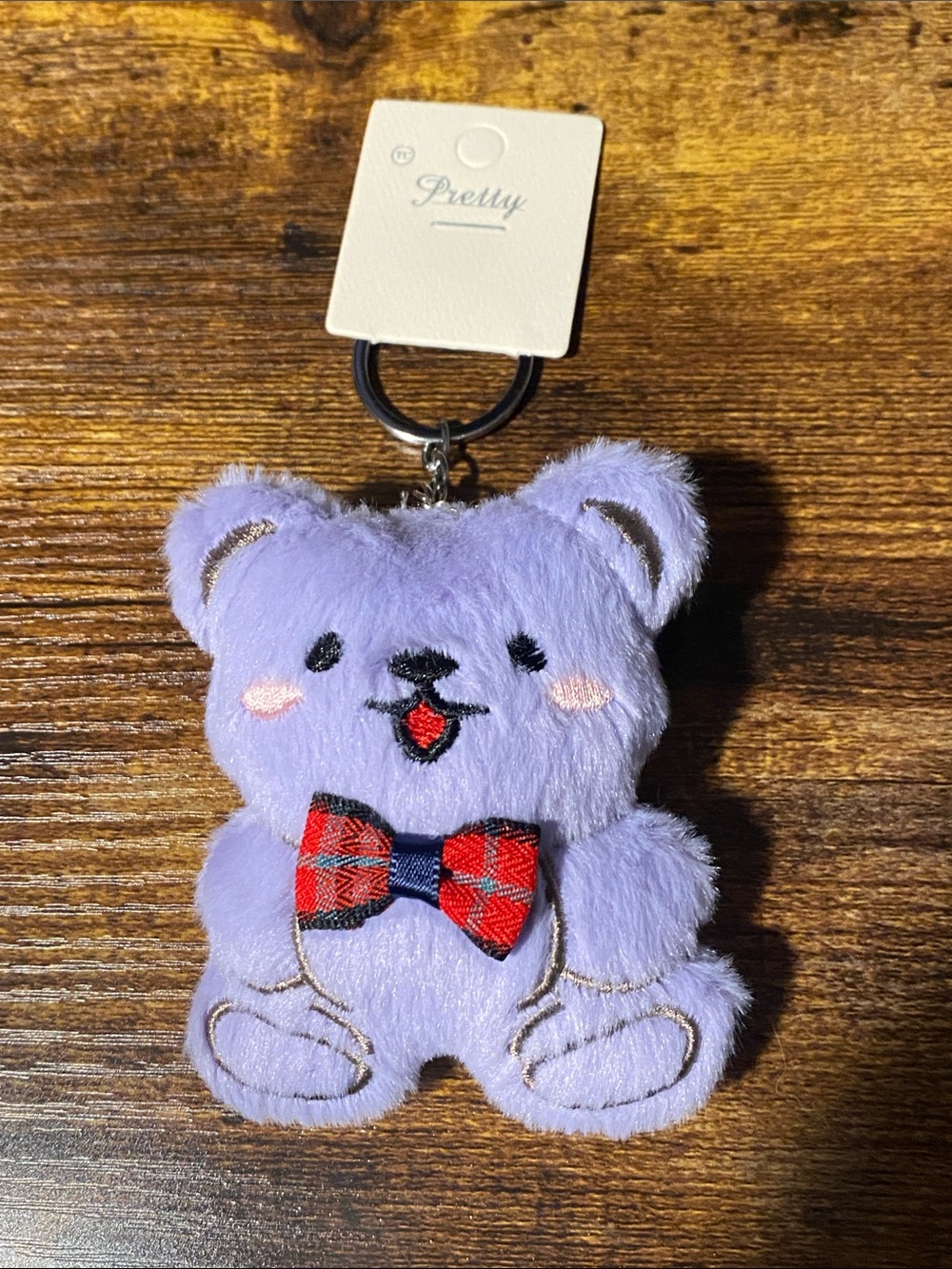 ePretty Lavender Plush Bear Keychain with Red Plaid Bow